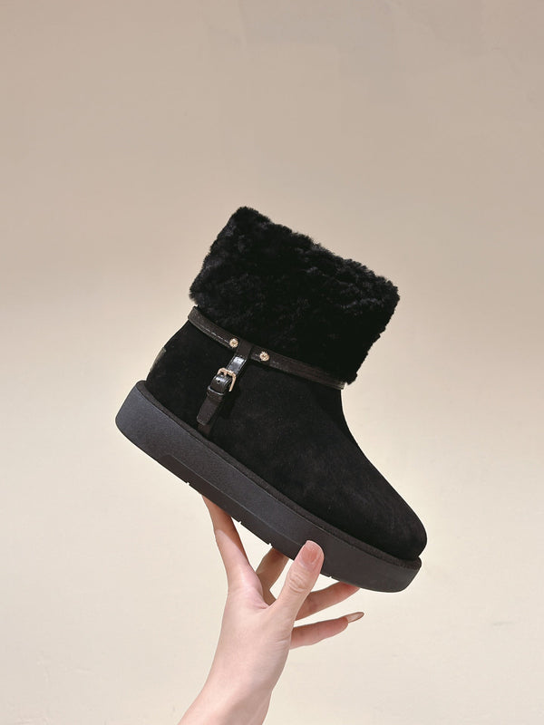 Stivaletto con plateau LV Aspen in pelle scamosciata nera/shearling 450430