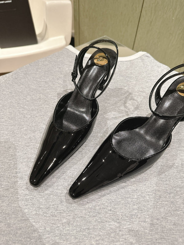 AIMÉE HIGH 8 CM SLINGBACK PUMPS IN BLACK PATENT CALFSKIN