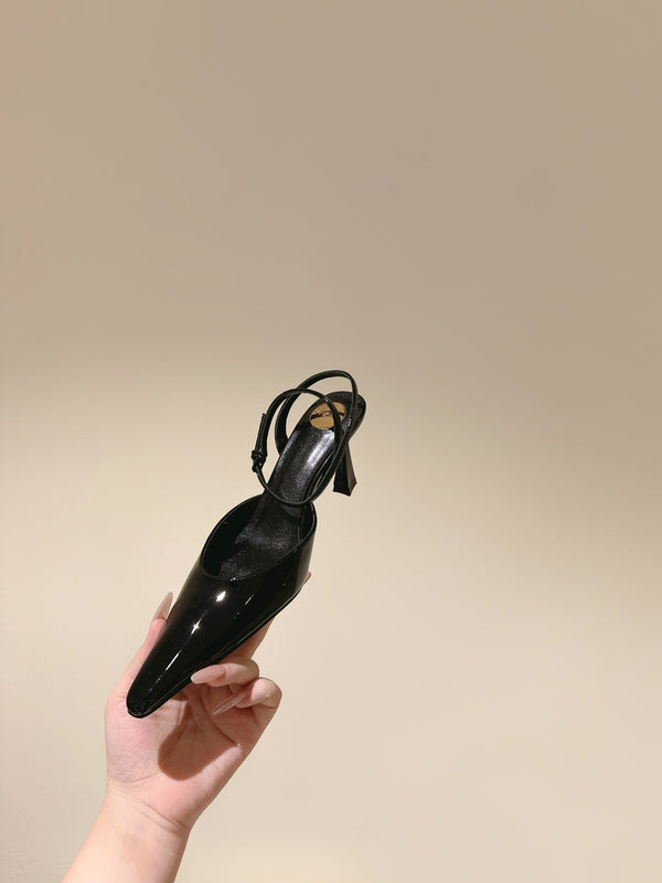 AIMÉE HIGH 8 CM SLINGBACK PUMPS IN BLACK PATENT CALFSKIN