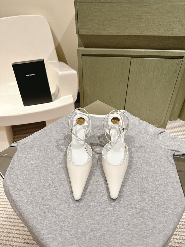 DÉCOLLETÉ AIMÉE HIGH 8 CM SLINGBACK IN PELLE DI VITELLO VERNICIATA BIANCA