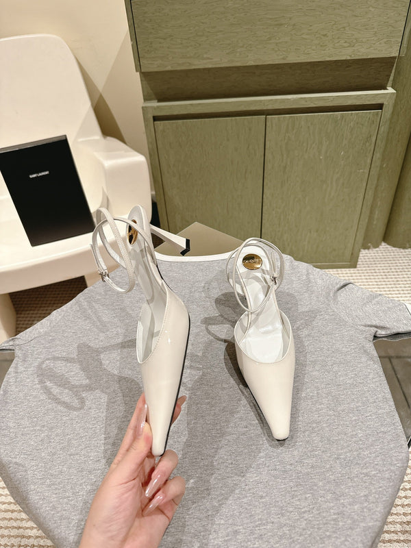 DÉCOLLETÉ AIMÉE HIGH 8 CM SLINGBACK IN PELLE DI VITELLO VERNICIATA BIANCA