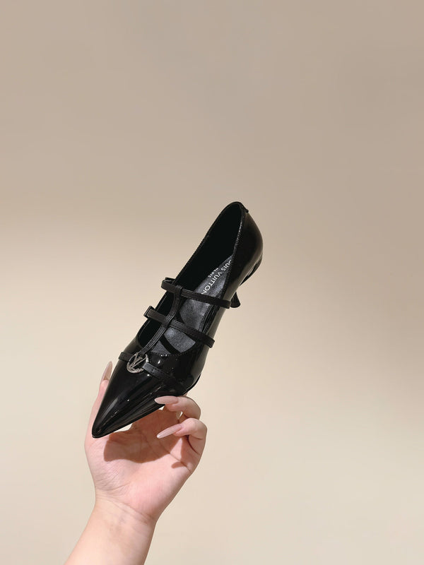 HIGH PUMP 45MM IN BLACK CALFSKIN WITH BLACK STRAPS