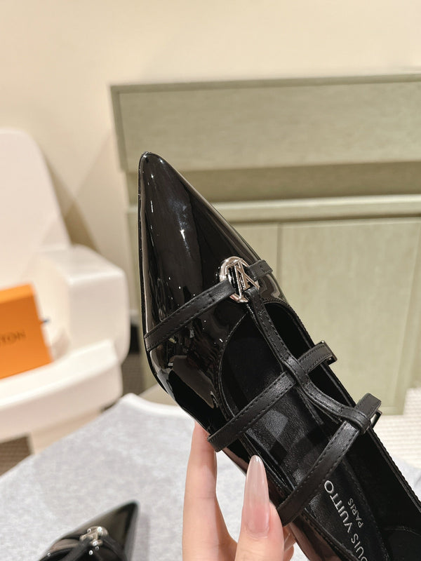 HIGH PUMP 45MM IN BLACK CALFSKIN WITH BLACK STRAPS