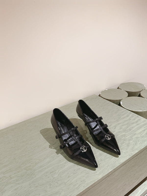 HIGH PUMP 45MM IN BLACK CALFSKIN WITH BLACK STRAPS