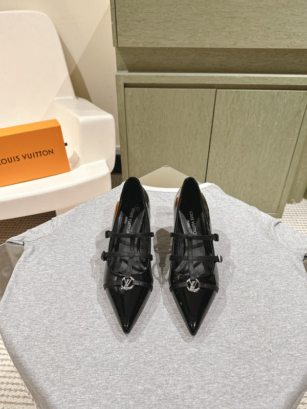 HIGH PUMP 45MM IN BLACK CALFSKIN WITH BLACK STRAPS