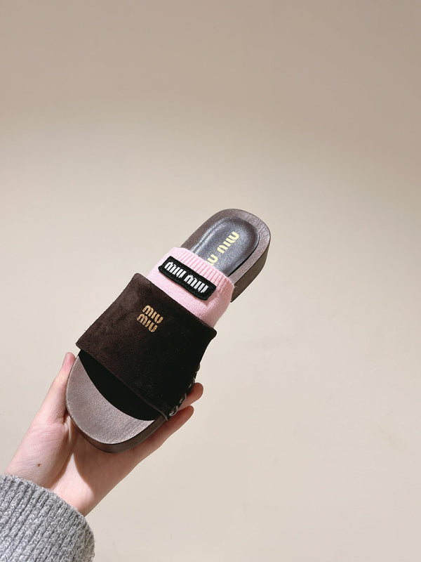 Miu Clogs 30mm Brown Pink Suede Wood 445657