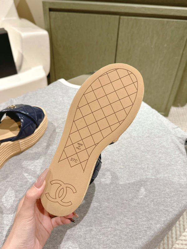 CC 25ss Espadrille Sandals 85mm Charcoal Gray Quited Sheepskin 462239