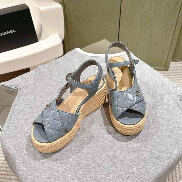 CC 25ss Espadrille Sandals 85mm Slate Blue Quited Sheepskin 462241