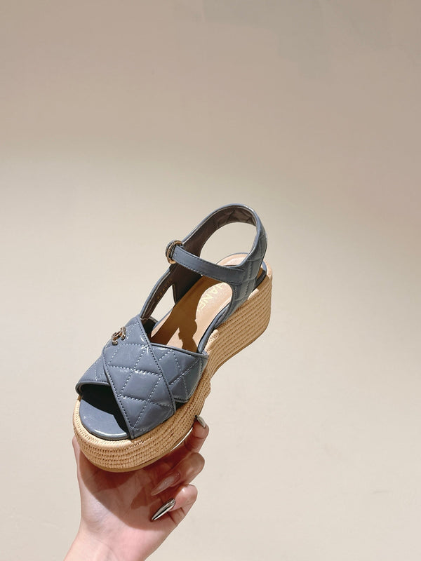 CC 25ss Espadrille Sandals 85mm Slate Blue Quited Sheepskin 462241