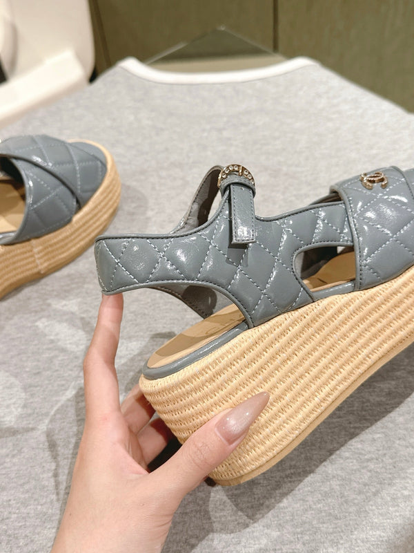 CC 25ss Espadrille Sandals 85mm Slate Blue Quited Sheepskin 462241