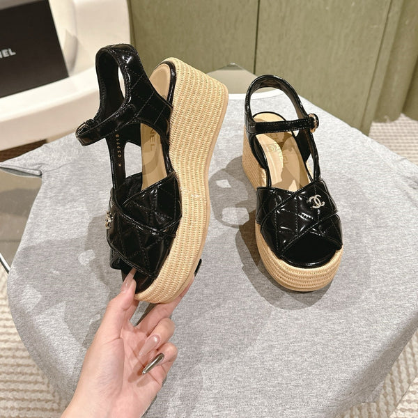 CC 25ss Espadrille Sandals 85mm Black Quited Sheepskin 462242