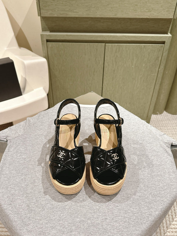 CC 25ss Espadrille Sandals 85mm Black Quited Sheepskin 462242