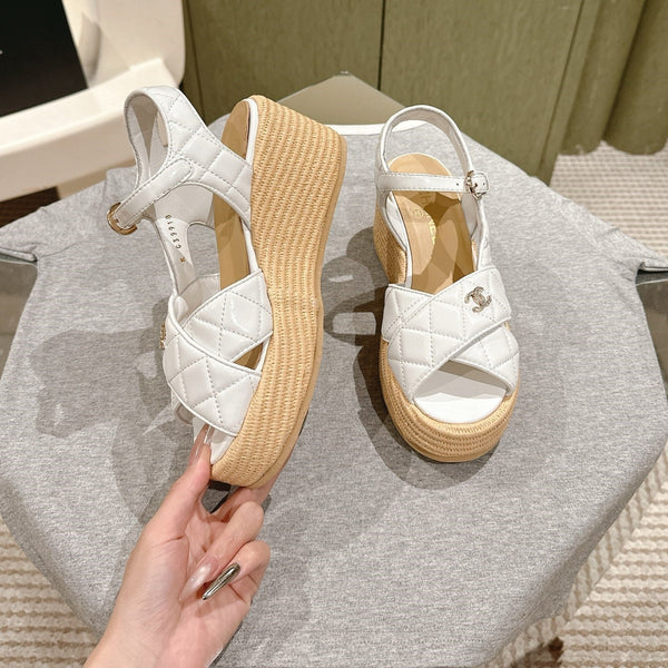 CC 25ss Espadrille Sandals 85mm White Quited Sheepskin 462243