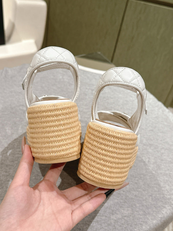 CC 25ss Espadrille Sandals 85mm White Quited Sheepskin 462243