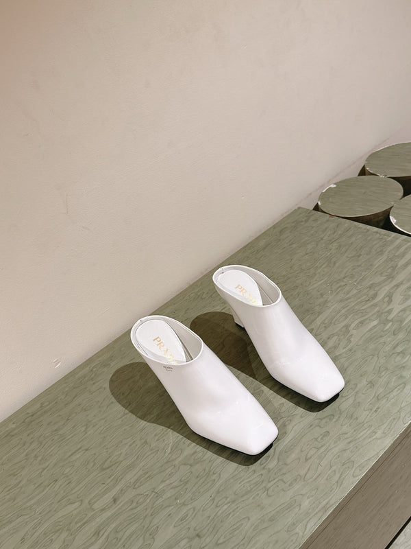 Prada Mules 85mm White Patent Leather 449619