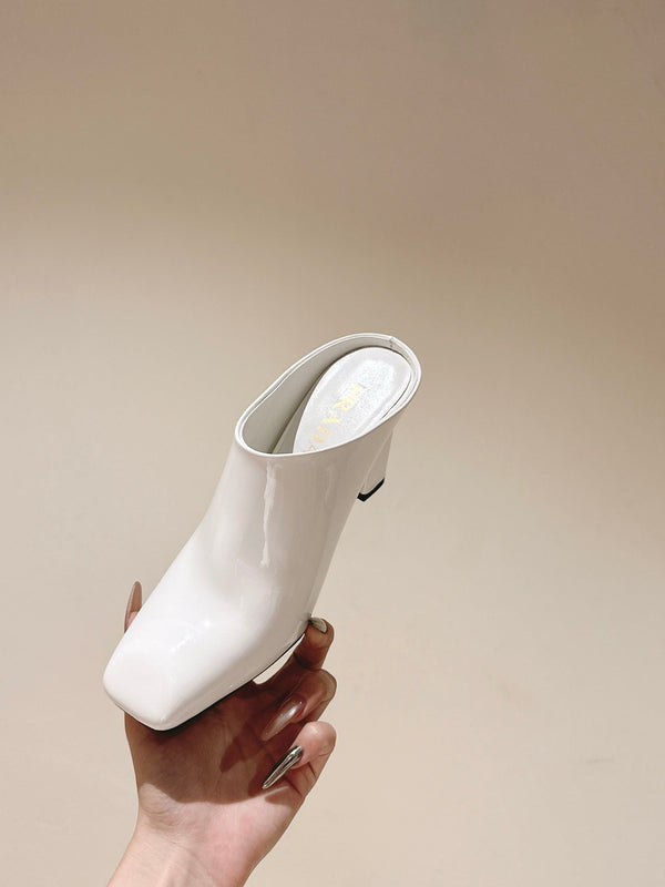 Prada Mules 85mm White Patent Leather 449619