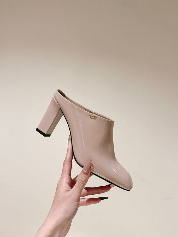 Prada Mules 85mm Beige Patent Leather 449620