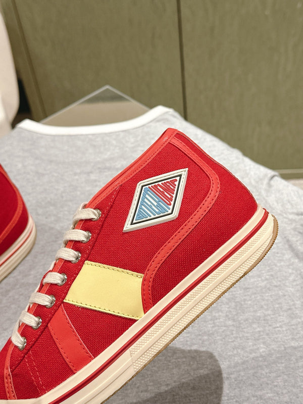 BV Eliot Sneaker Red/Light Yellow Cotton Calfskin 446194