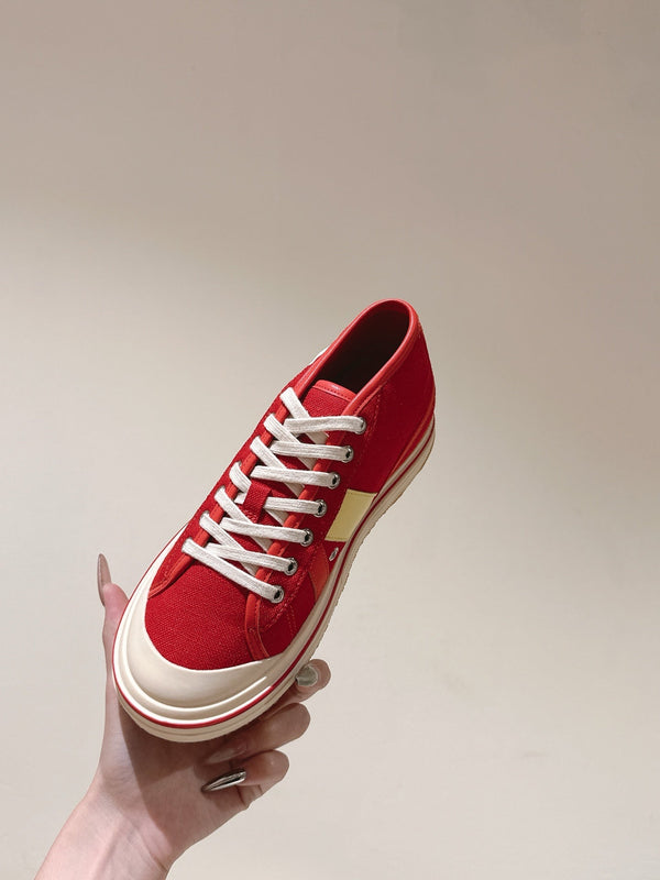 BV Eliot Sneaker Red/Light Yellow Cotton Calfskin 446194