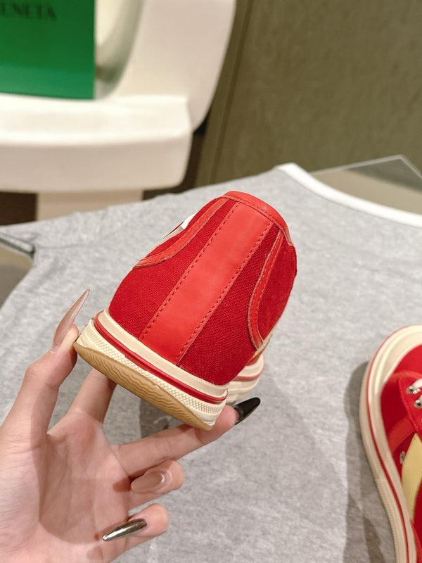BV Eliot Sneaker Red/Light Yellow Cotton Calfskin 446194