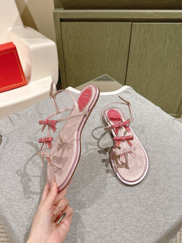 RC 25 Thong Bow Attached Flat Sole Pink Silk Rhinestones 268065