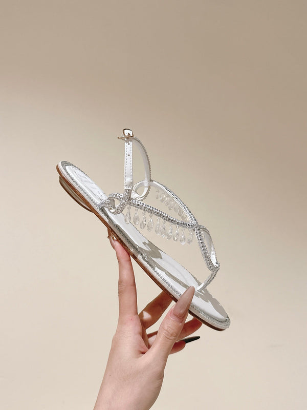 RC 25 Thong Diamond Flat Sole White Silk Rhinestones 268068