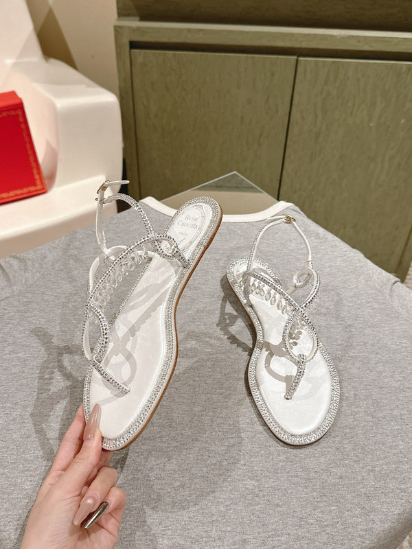 RC 25 Thong Diamond Flat Sole White Silk Rhinestones 268068