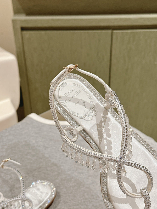 RC 25 Thong Diamond Flat Sole White Silk Rhinestones 268068