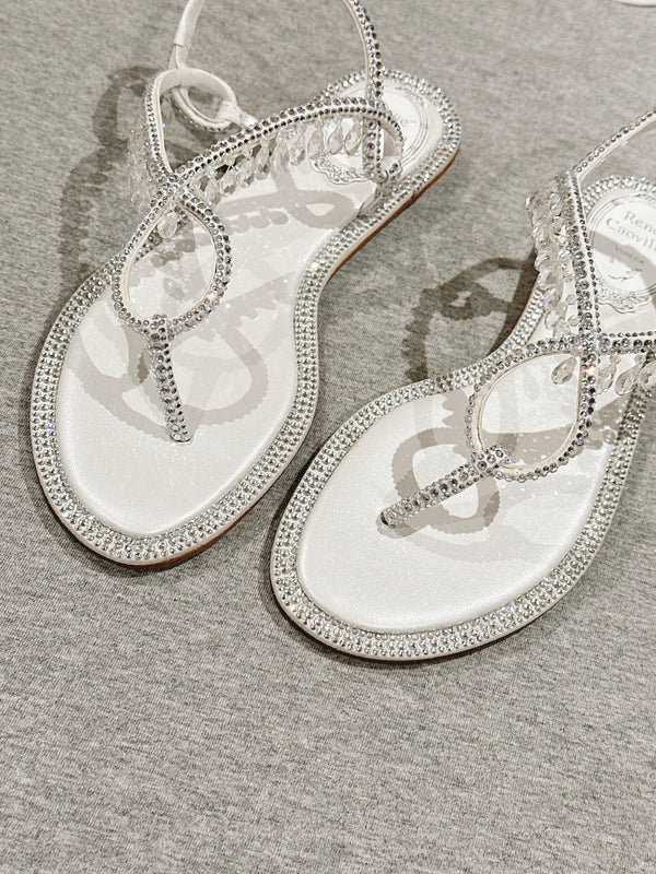 RC 25 Thong Diamond Flat Sole White Silk Rhinestones 268068