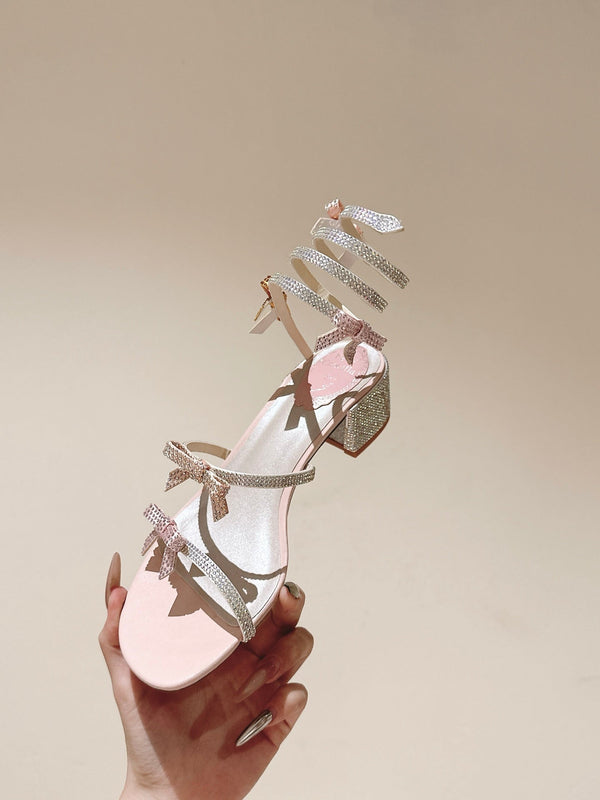 RC 25 Snake-Shaped Add Bow High Heeled Pink Silk Rhinestones 268070