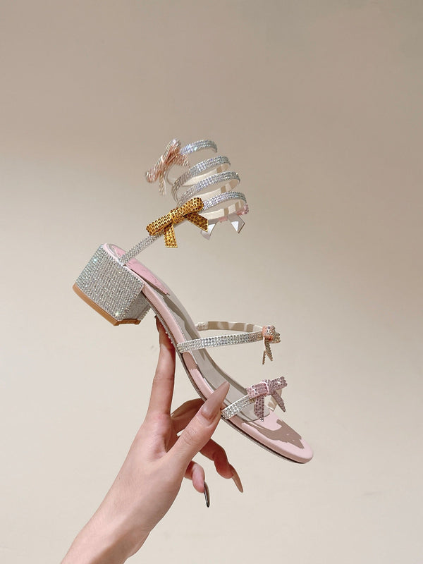 RC 25 Snake-Shaped Add Bow High Heeled Pink Silk Rhinestones 268070