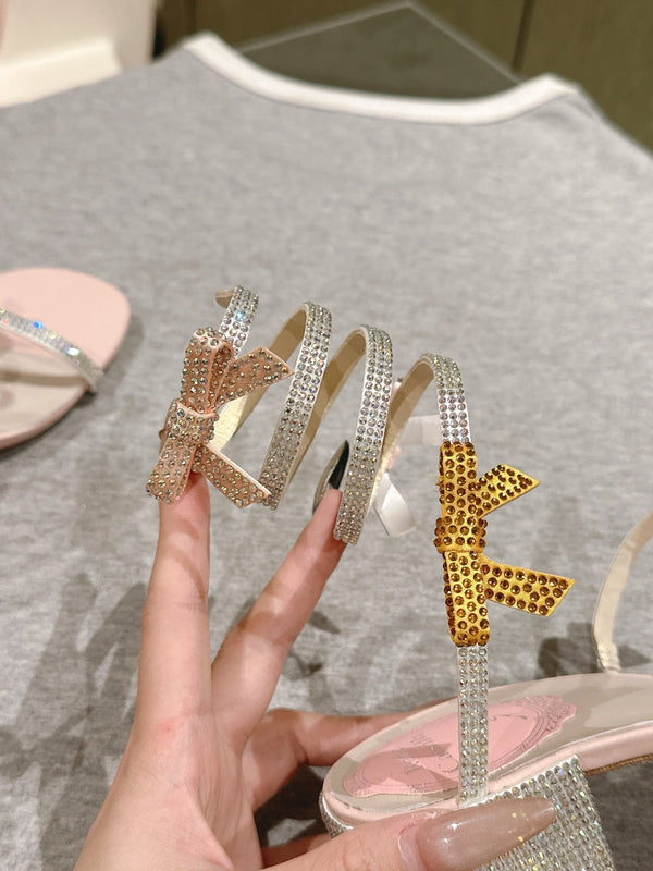 RC 25 Snake-Shaped Add Bow High Heeled Pink Silk Rhinestones 268070