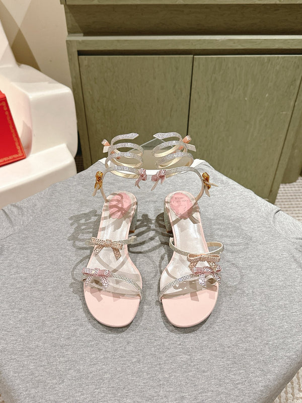 RC 25 Snake-Shaped Add Bow High Heeled Pink Silk Rhinestones 268070
