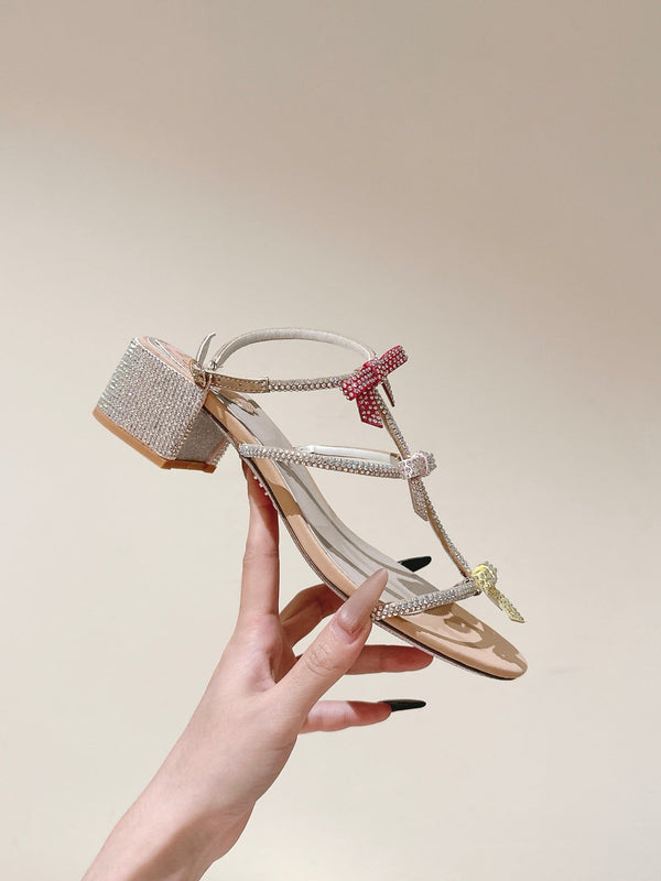 RC 25 Add Bow Diamond High Heeled Orange Silk Rhinestones 268072