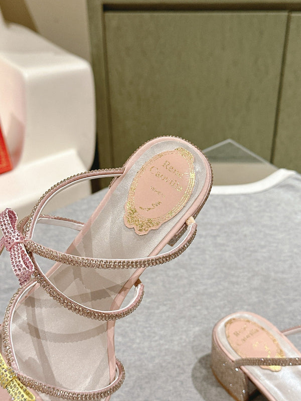 RC 25 Add Bow Diamond Sandals 4.5cm Pink Silk Rhinestones 268073