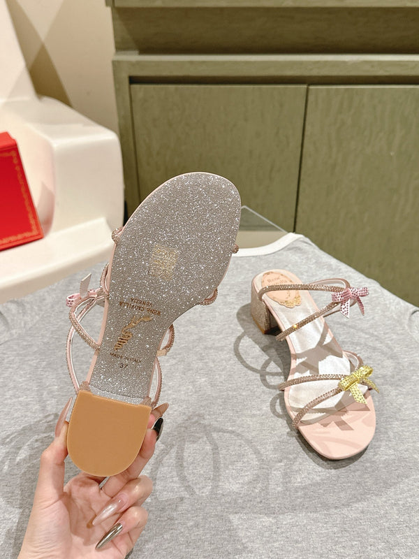 RC 25 Add Bow Diamond Sandals 4.5cm Pink Silk Rhinestones 268073