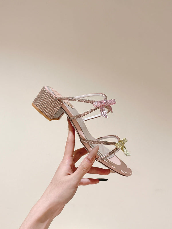 RC 25 Add Bow Diamond Sandals 4.5cm Pink Silk Rhinestones 268073