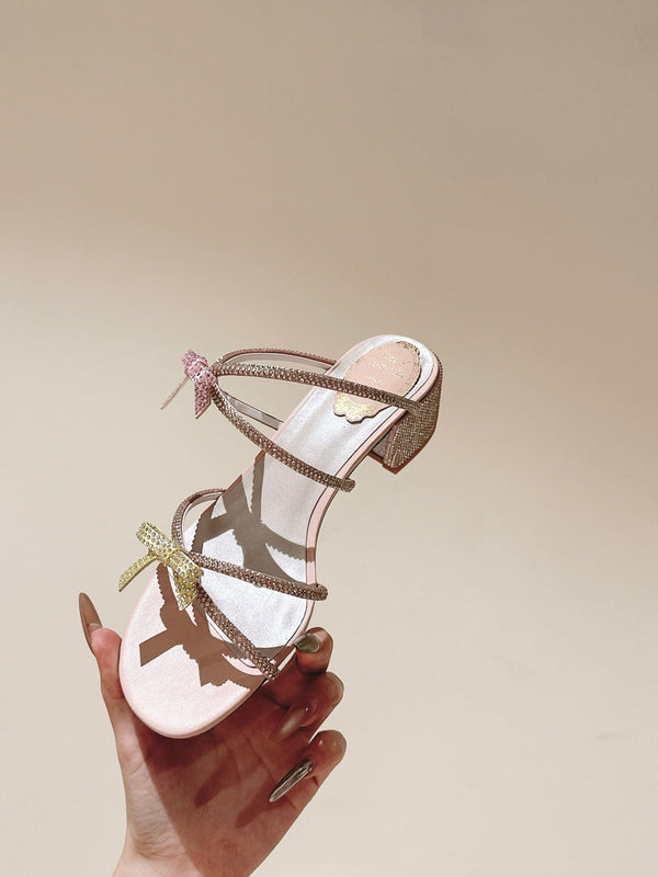 RC 25 Add Bow Diamond Sandals 4.5cm Pink Silk Rhinestones 268073