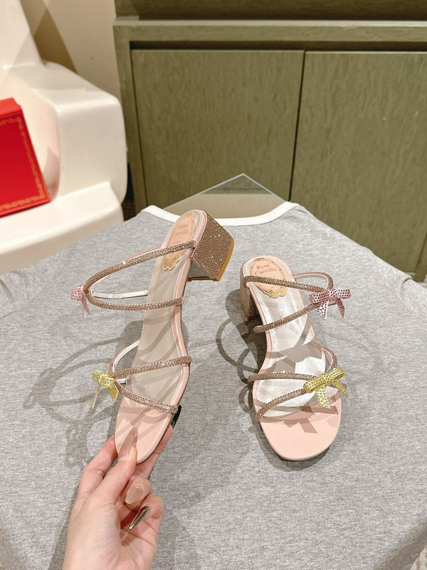 RC 25 Add Bow Diamond Sandals 4.5cm Pink Silk Rhinestones 268073