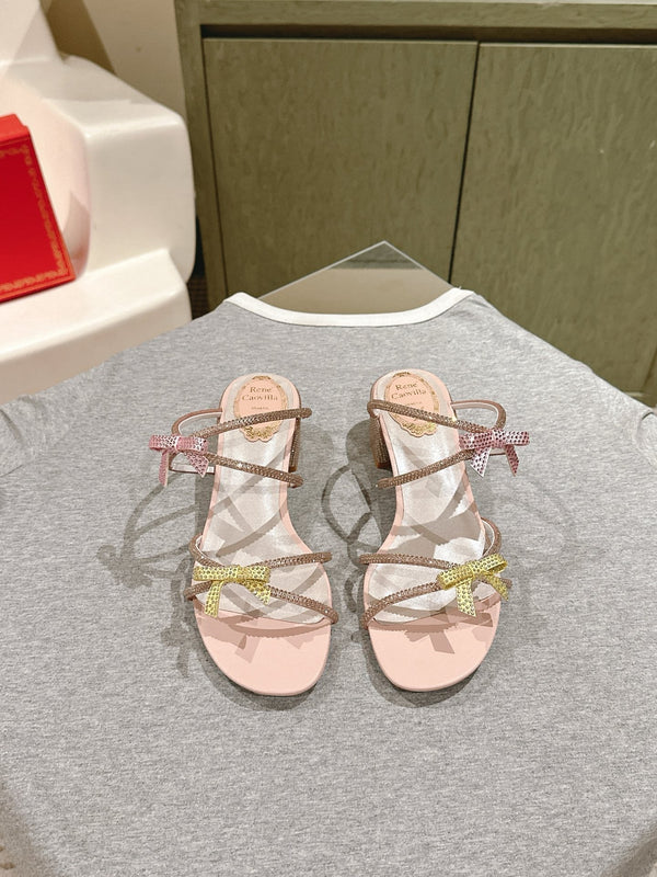 RC 25 Add Bow Diamond Sandals 4.5cm Pink Silk Rhinestones 268073