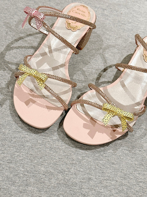 RC 25 Add Bow Diamond Sandals 4.5cm Pink Silk Rhinestones 268073
