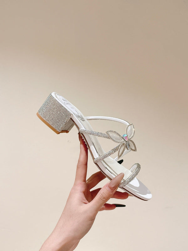 RC 25C Butterfly Diamond Sandals 4.5cm White Silk Rhinestones 268074