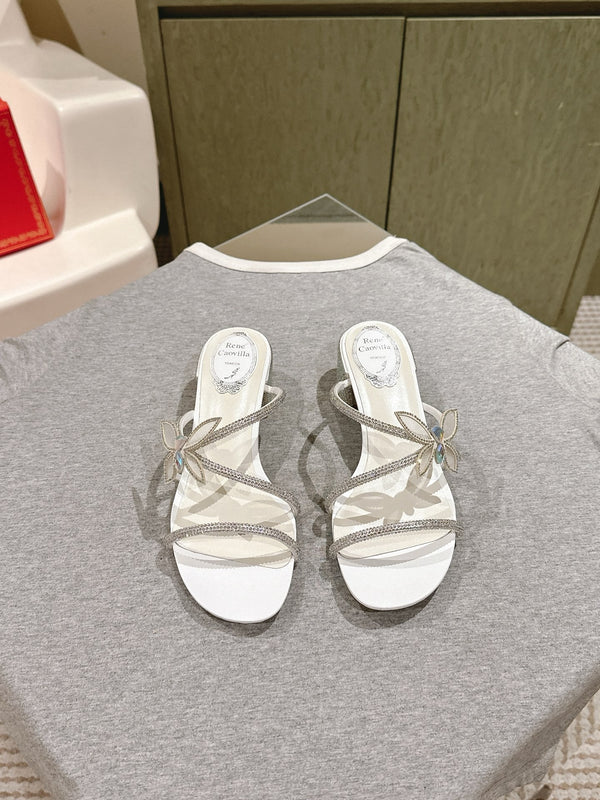 RC 25C Butterfly Diamond Sandals 4.5cm White Silk Rhinestones 268074