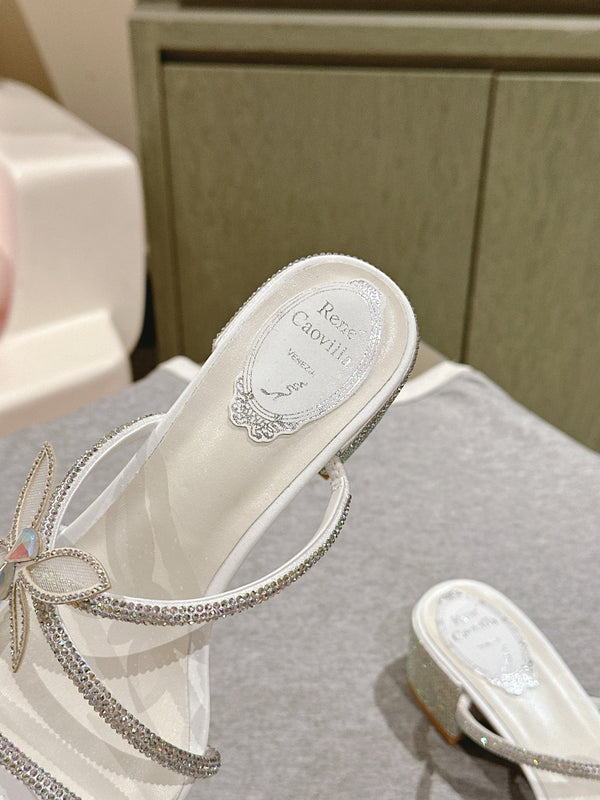 RC 25C Butterfly Diamond Sandals 4.5cm White Silk Rhinestones 268074