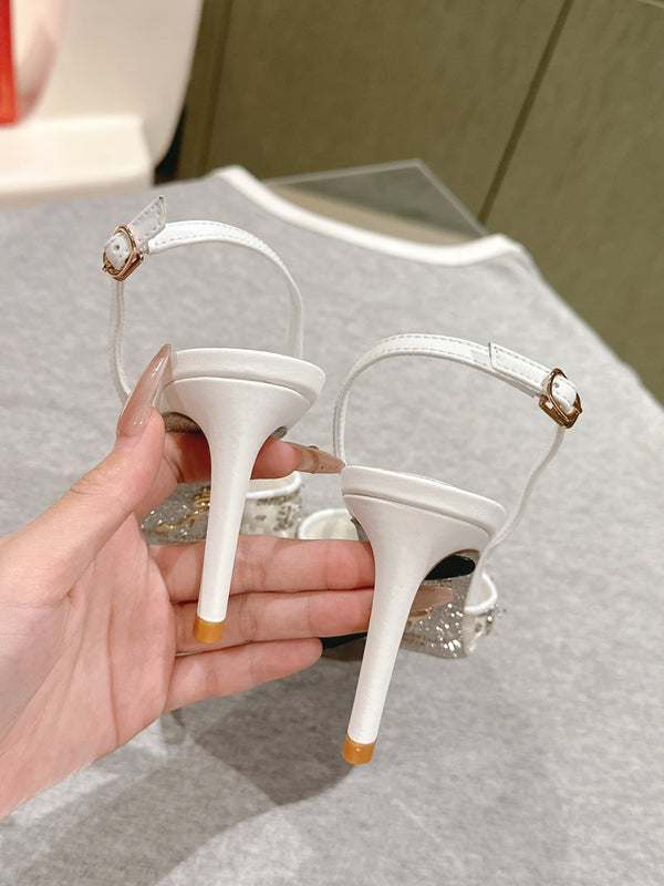 RC 25C Slingback Diamond High Heel 8cm White Silk Rhinestones 268078