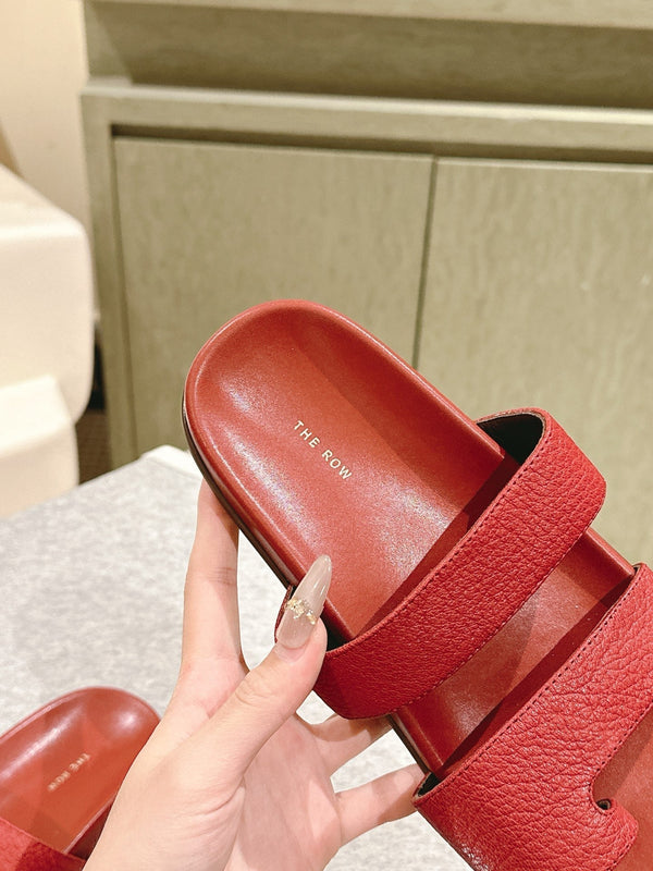The Row Hugh Slides Red Cowhide Rubber 451282