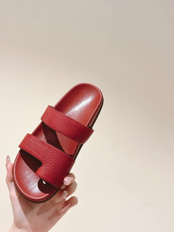 The Row Hugh Slides Red Cowhide Rubber 451282