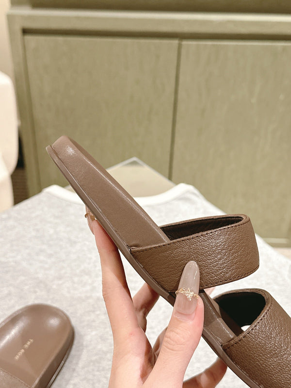 The Row Hugh Slides Brown Cowhide Rubber 451283