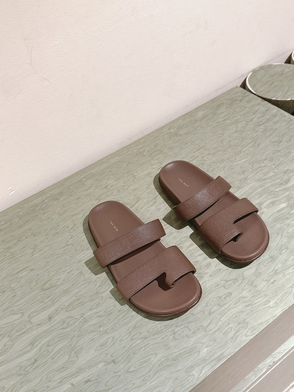 The Row Hugh Slides Brown Cowhide Rubber 451283