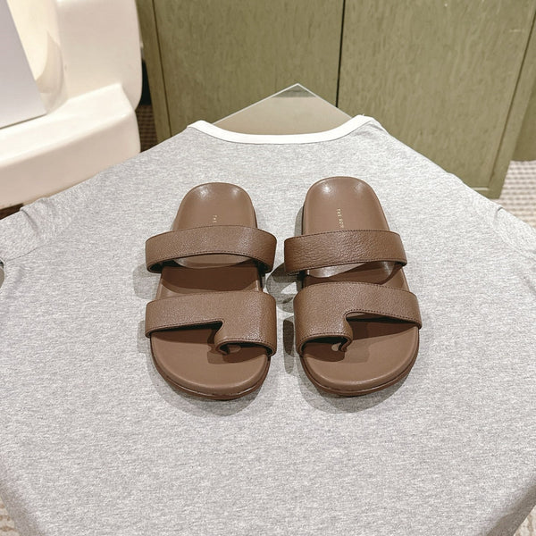 The Row Hugh Slides Brown Cowhide Rubber 451283